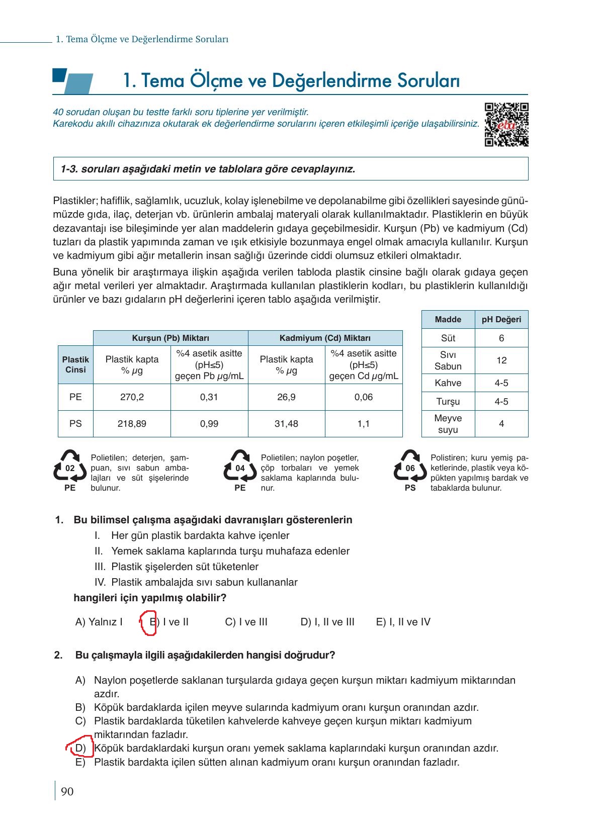 9. Sınıf Meb Yayınları Kimya Ders Kitabı Sayfa 90 Cevapları