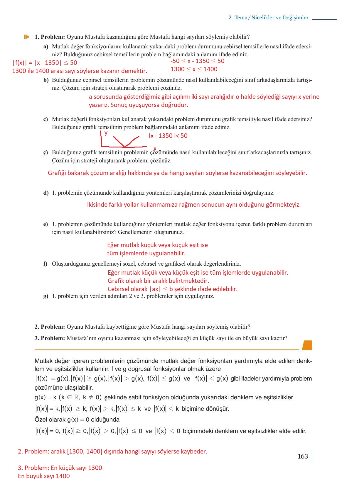 9. Sınıf Meb Yayınları Matematik Ders Kitabı 1. Kitap Sayfa 163 Cevapları