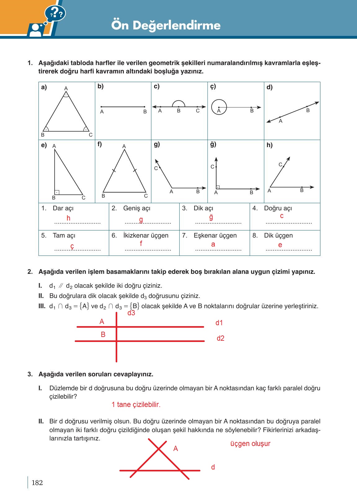 9. Sınıf Meb Yayınları Matematik Ders Kitabı 1. Kitap Sayfa 182 Cevapları 9. Sınıf Meb Yayınları Matematik Ders Kitabı 1. Kitap Sayfa 182 Cevapları