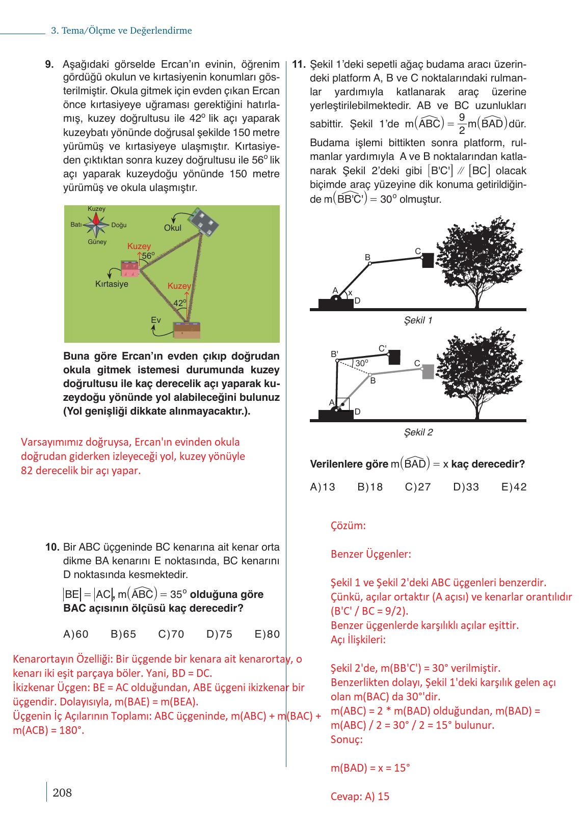 9. Sınıf Meb Yayınları Matematik Ders Kitabı 1. Kitap Sayfa 208 Cevapları