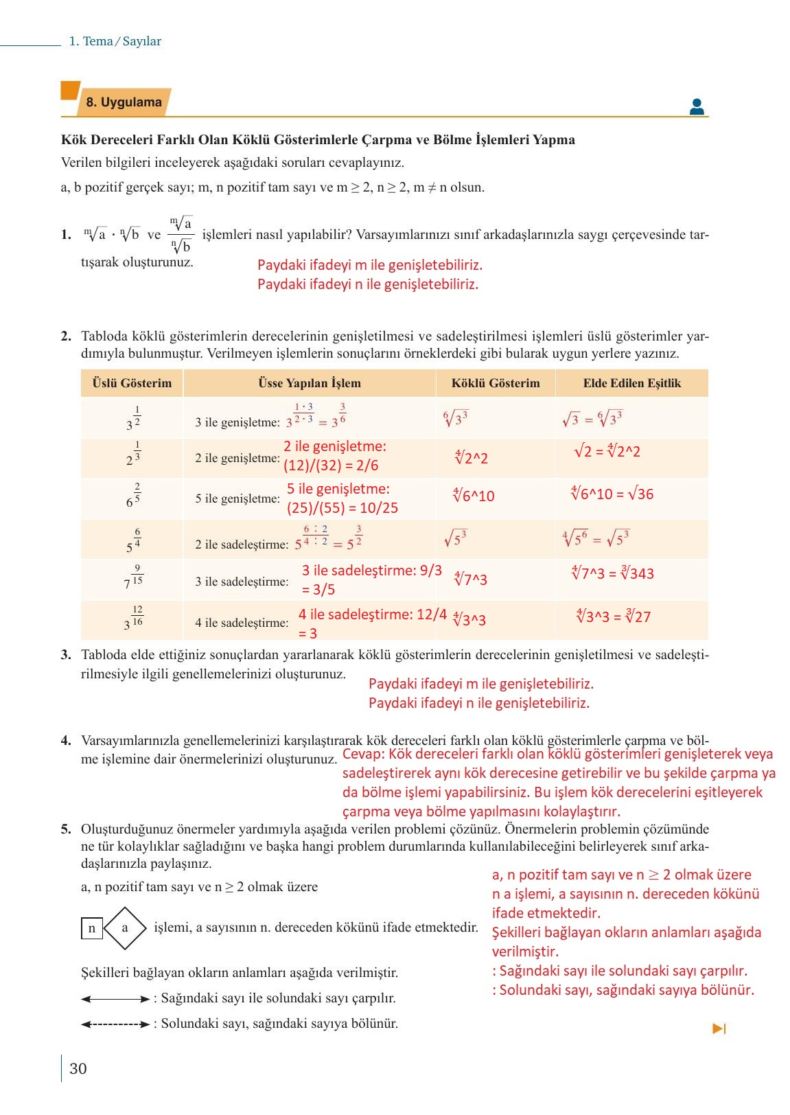 9. Sınıf Meb Yayınları Matematik Ders Kitabı 1. Kitap Sayfa 30 Cevapları