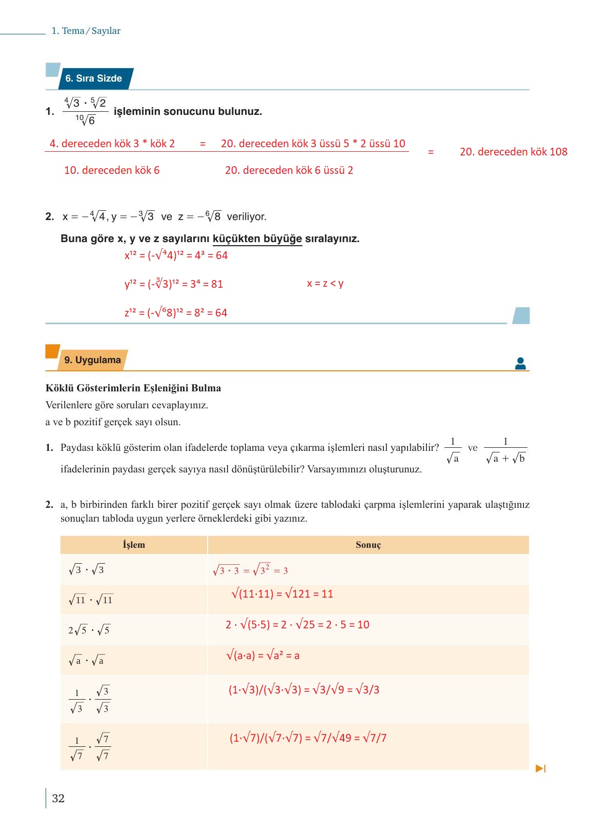 9. Sınıf Meb Yayınları Matematik Ders Kitabı 1. Kitap Sayfa 32 Cevapları