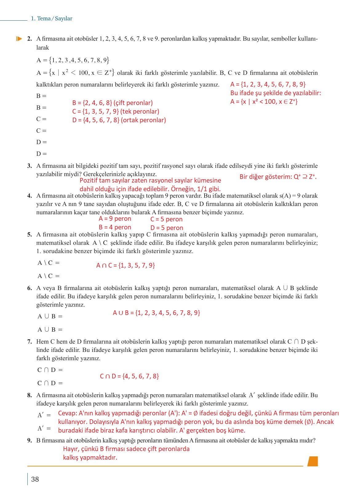 9. Sınıf Meb Yayınları Matematik Ders Kitabı 1. Kitap Sayfa 38 Cevapları