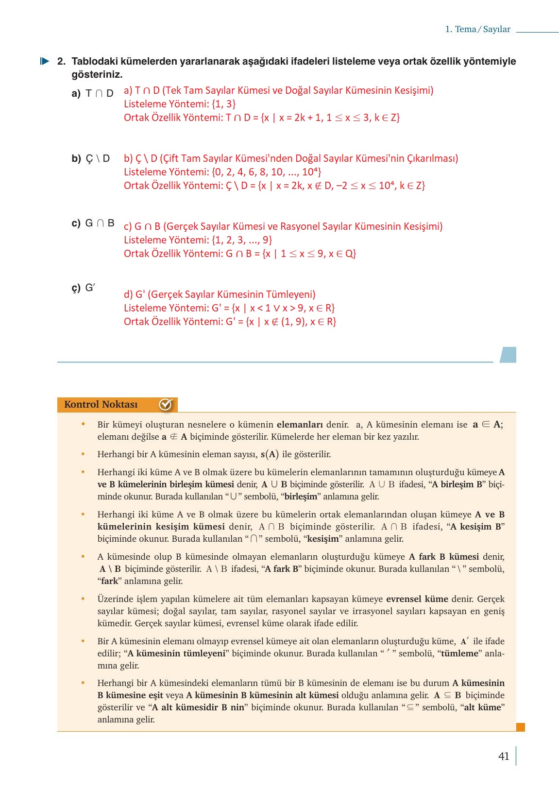 9. Sınıf Meb Yayınları Matematik Ders Kitabı 1. Kitap Sayfa 41 Cevapları