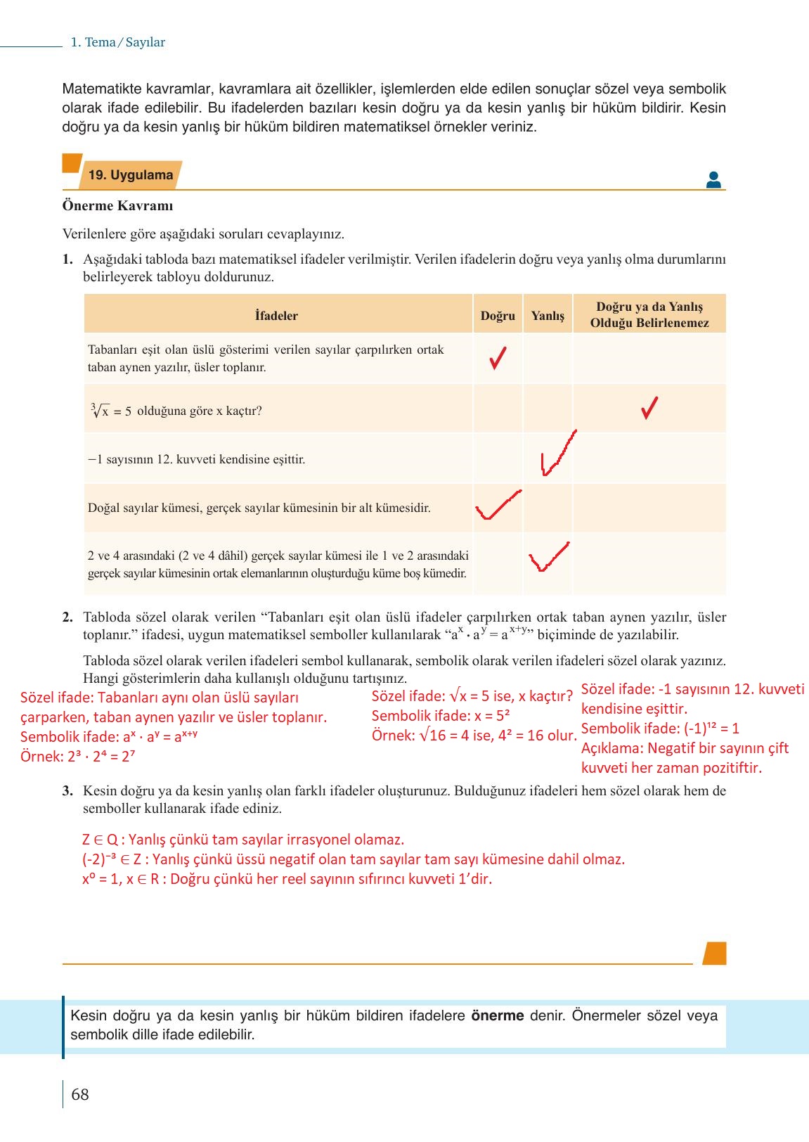 9. Sınıf Meb Yayınları Matematik Ders Kitabı 1. Kitap Sayfa 68 Cevapları