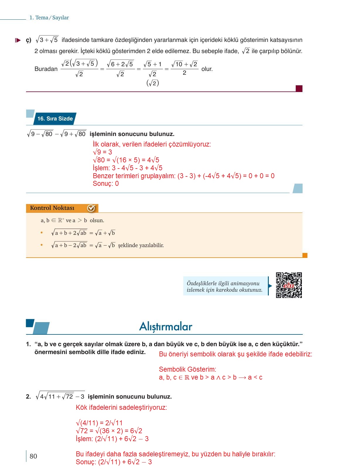 9. Sınıf Meb Yayınları Matematik Ders Kitabı 1. Kitap Sayfa 80 Cevapları