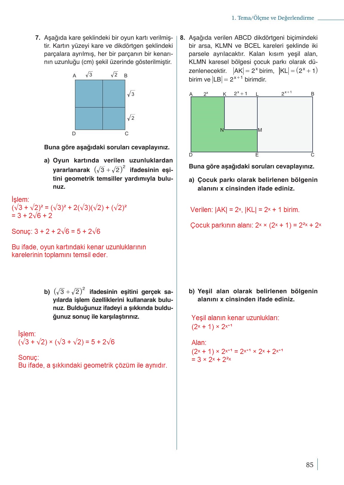 9. Sınıf Meb Yayınları Matematik Ders Kitabı 1. Kitap Sayfa 85 Cevapları