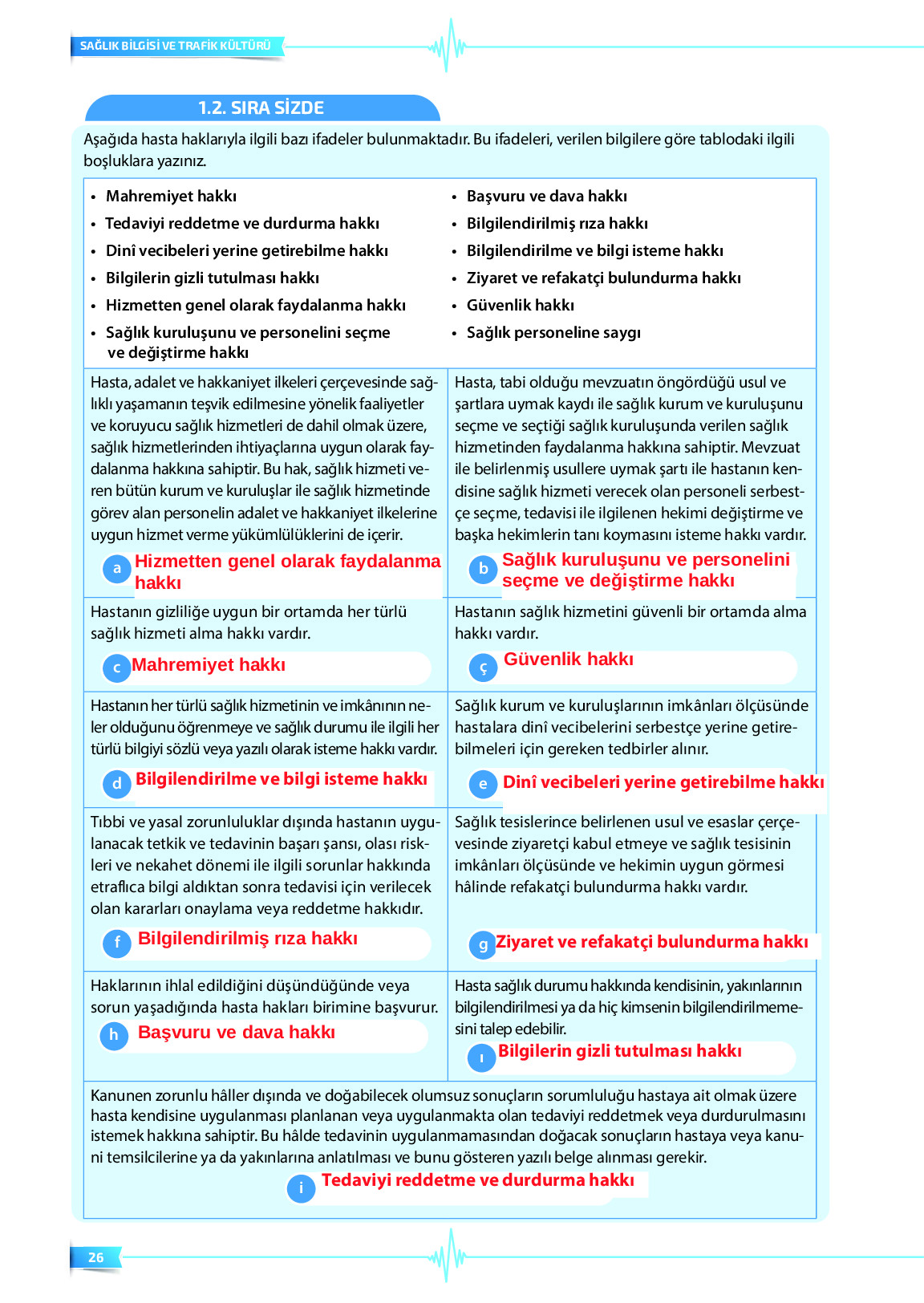 9. Sınıf Meb Yayınları Sağlık Bilgisi Ve Trafik Kültürü Ders Kitabı Sayfa 26 Cevapları