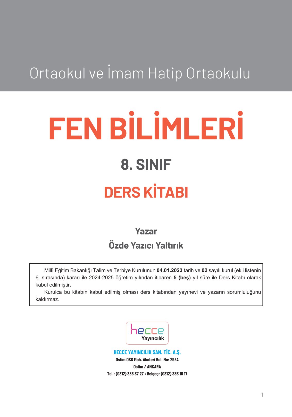 8. Sınıf Hecce Yayıncılık Fen Bilimleri Ders Kitabı Sayfa 1 Cevapları