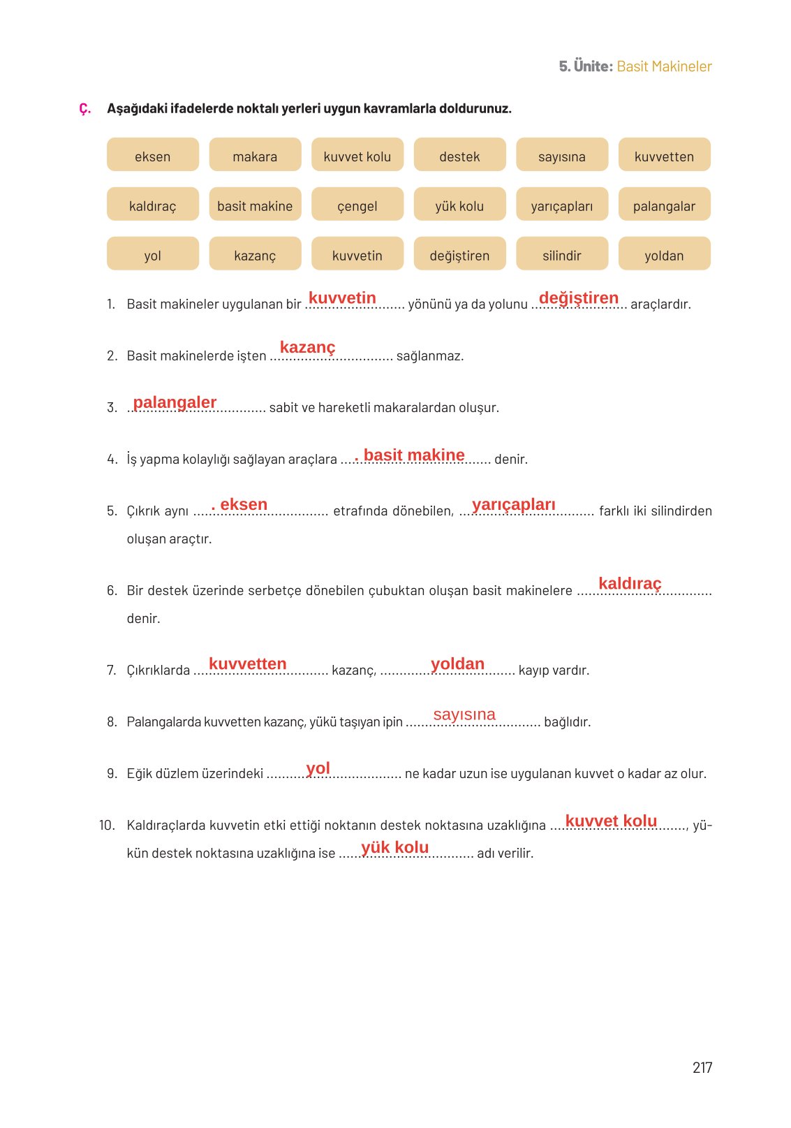 8. Sınıf Hecce Yayıncılık Fen Bilimleri Ders Kitabı Sayfa 217 Cevapları
