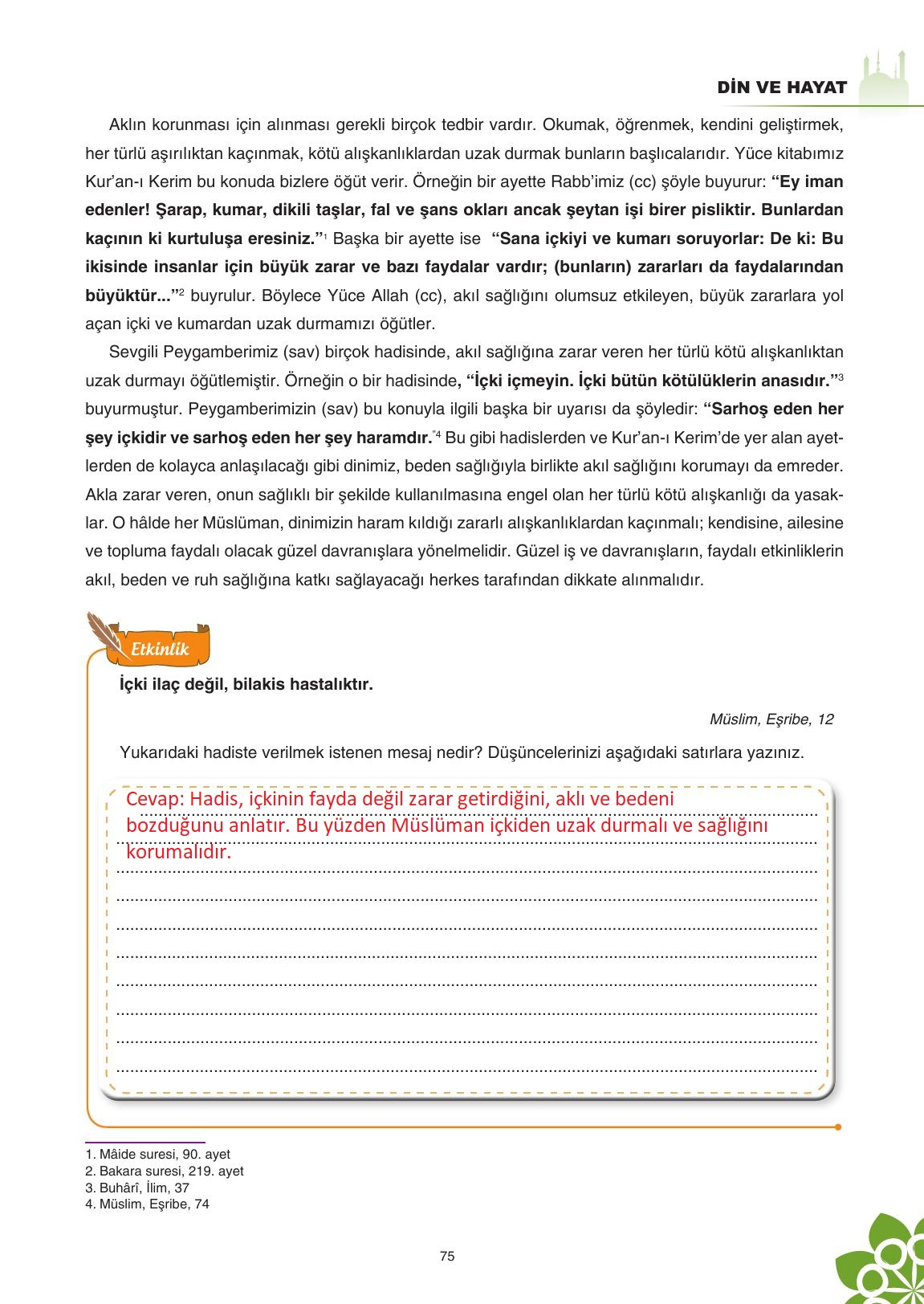 8. Sınıf Sdr İpekyolu Yayıncılık Din Kültürü Ve Ahlak Bilgisi Ders Kitabı Sayfa 76 Cevapları