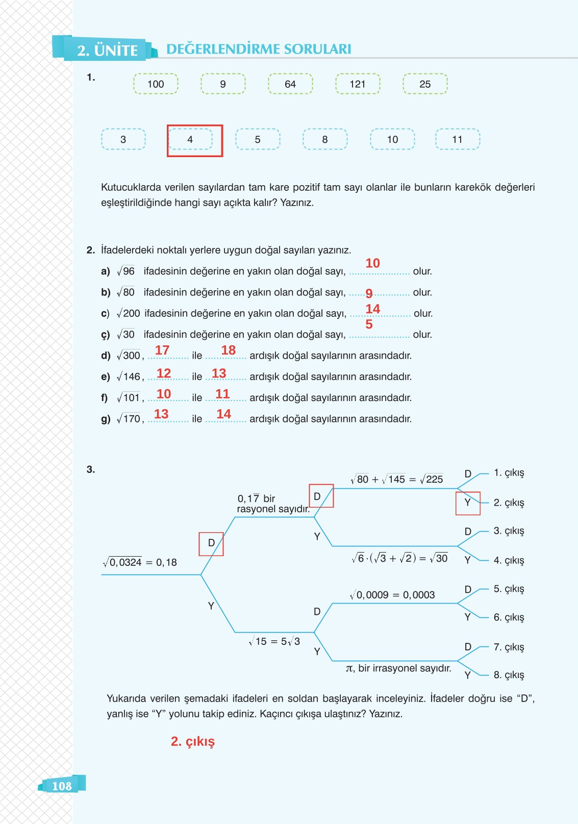 8. Sınıf Sonuç Yayınları Matematik Ders Kitabı Sayfa 108 Cevapları