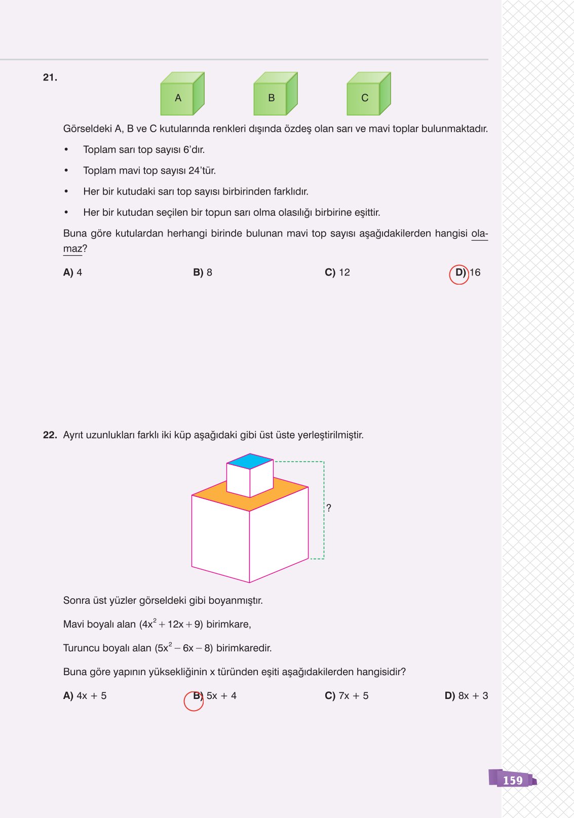 8. Sınıf Sonuç Yayınları Matematik Ders Kitabı Sayfa 159 Cevapları 8. Sınıf Sonuç Yayınları Matematik Ders Kitabı Sayfa 159 Cevapları