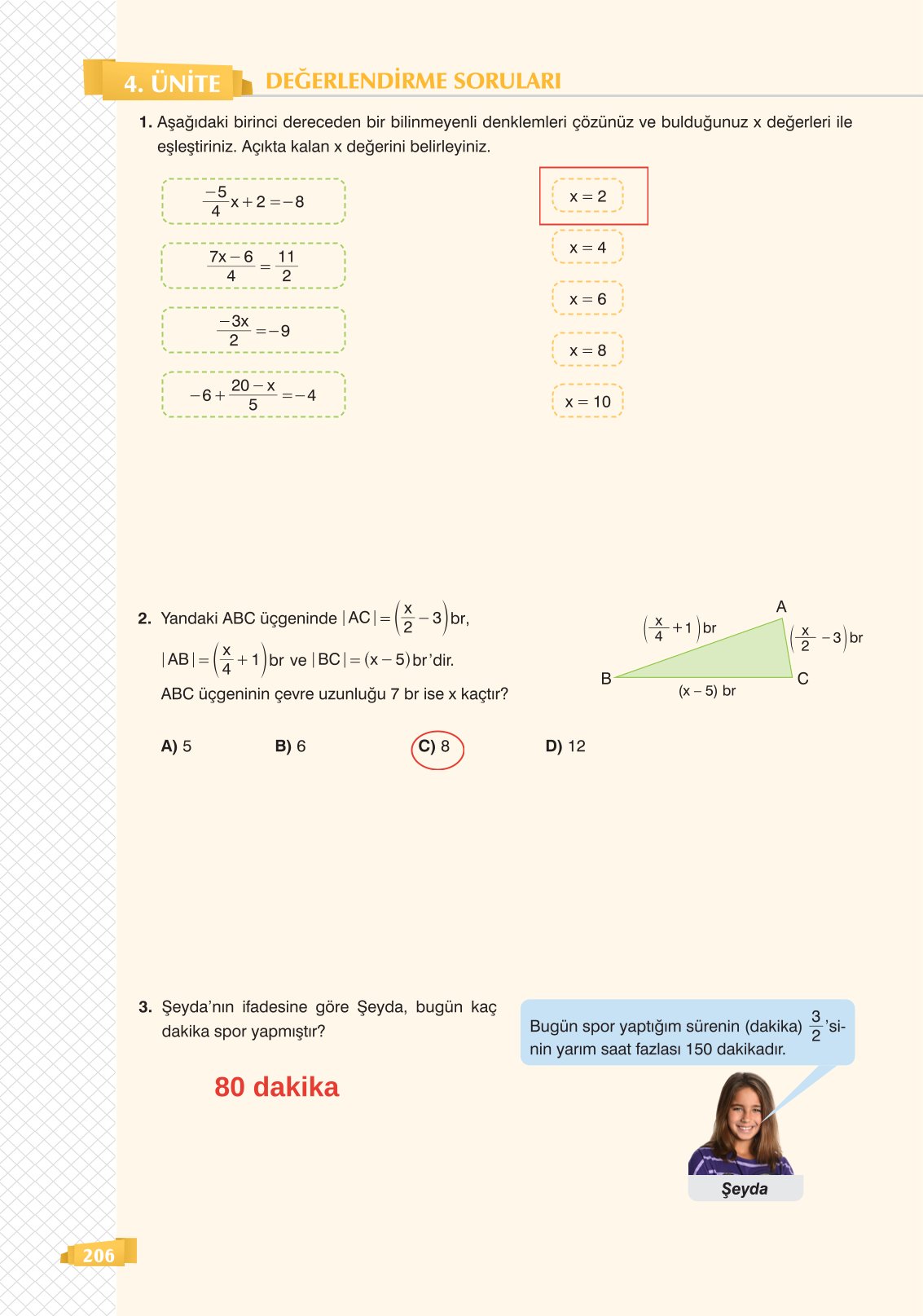 8. Sınıf Sonuç Yayınları Matematik Ders Kitabı Sayfa 206 Cevapları