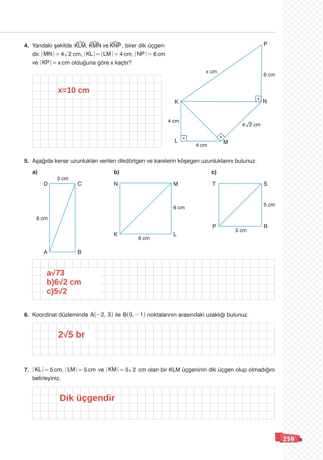 8. Sınıf Sonuç Yayınları Matematik Ders Kitabı Sayfa 259 Cevapları