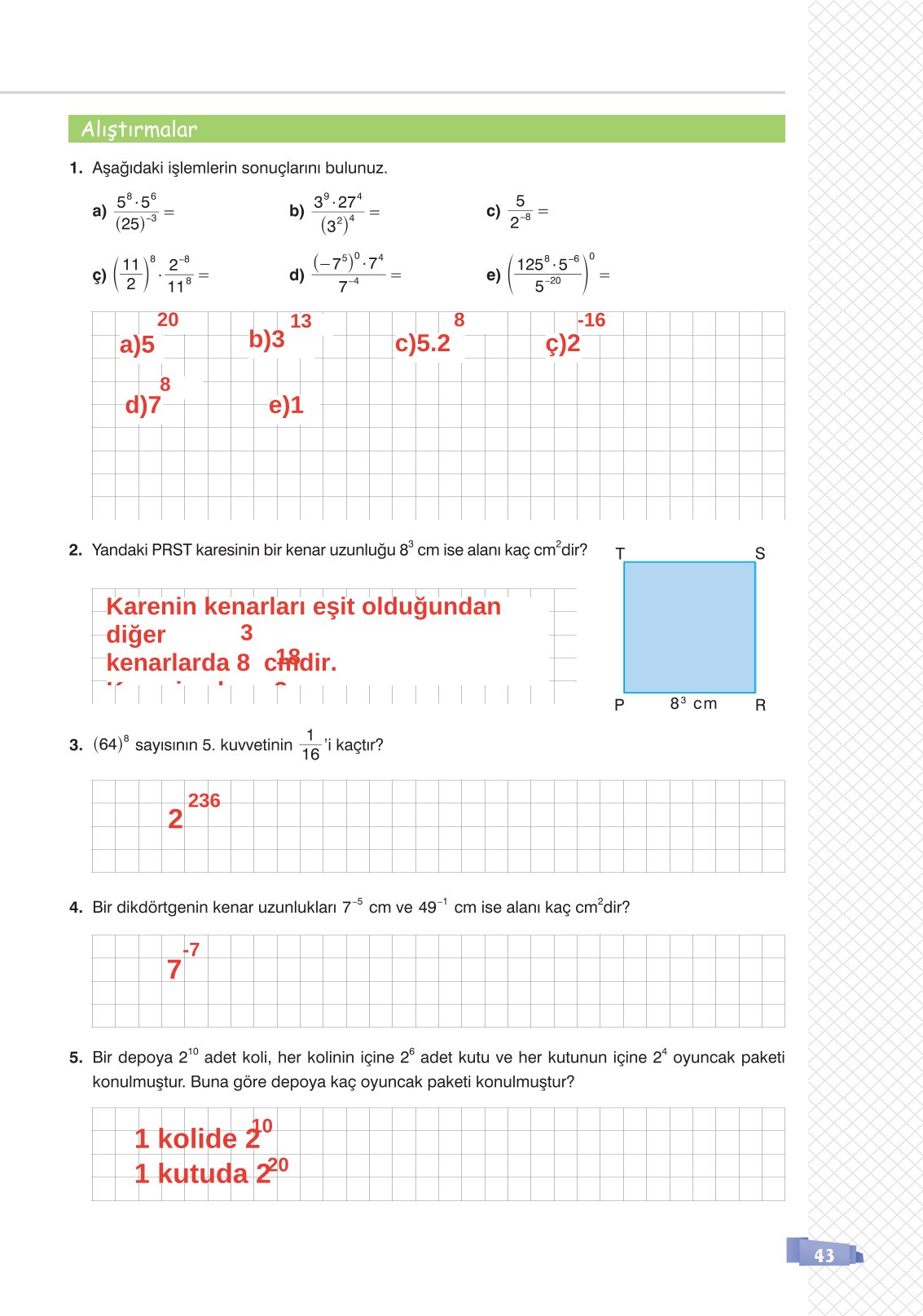 8. Sınıf Sonuç Yayınları Matematik Ders Kitabı Sayfa 43 Cevapları