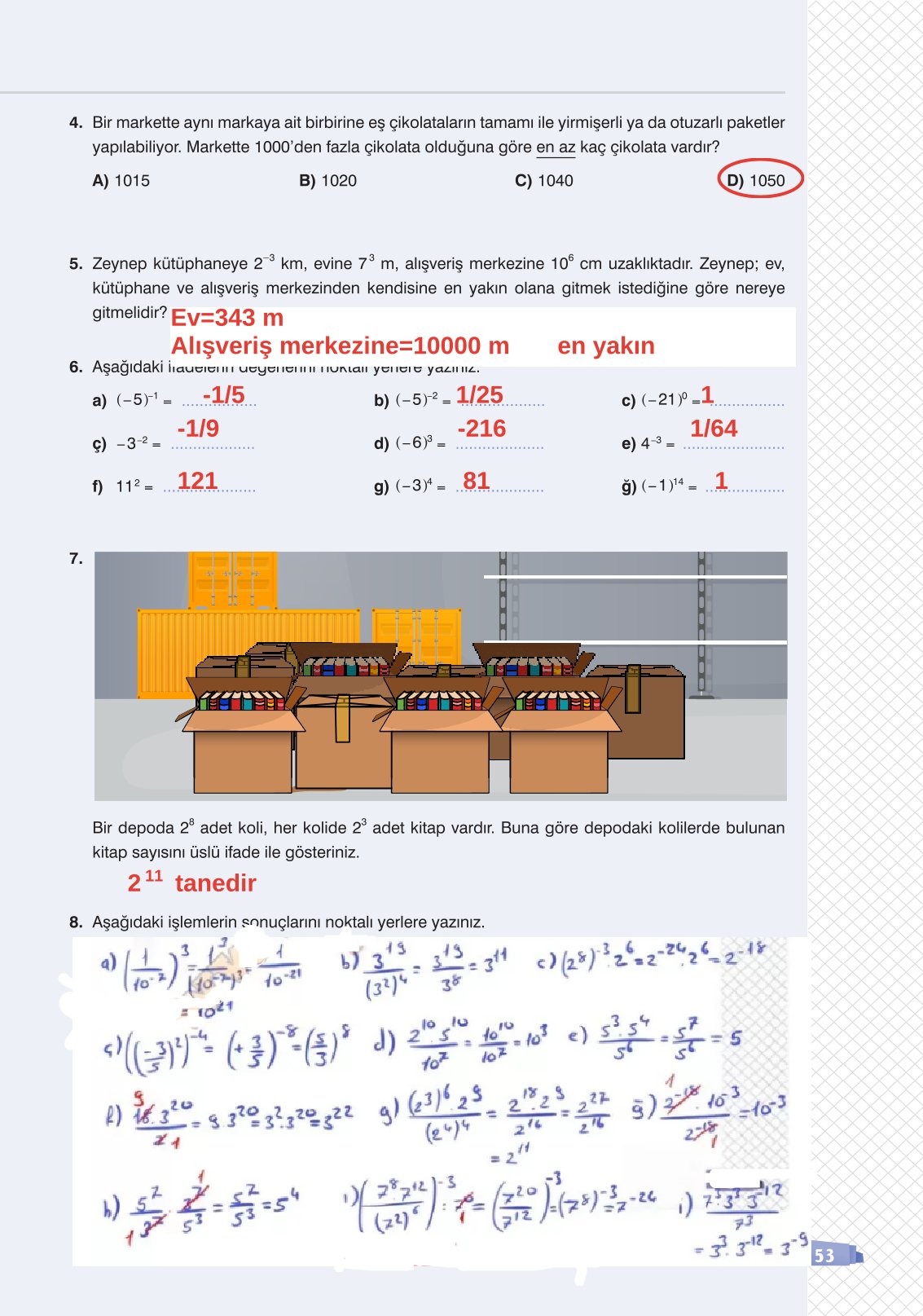 8. Sınıf Sonuç Yayınları Matematik Ders Kitabı Sayfa 53 Cevapları