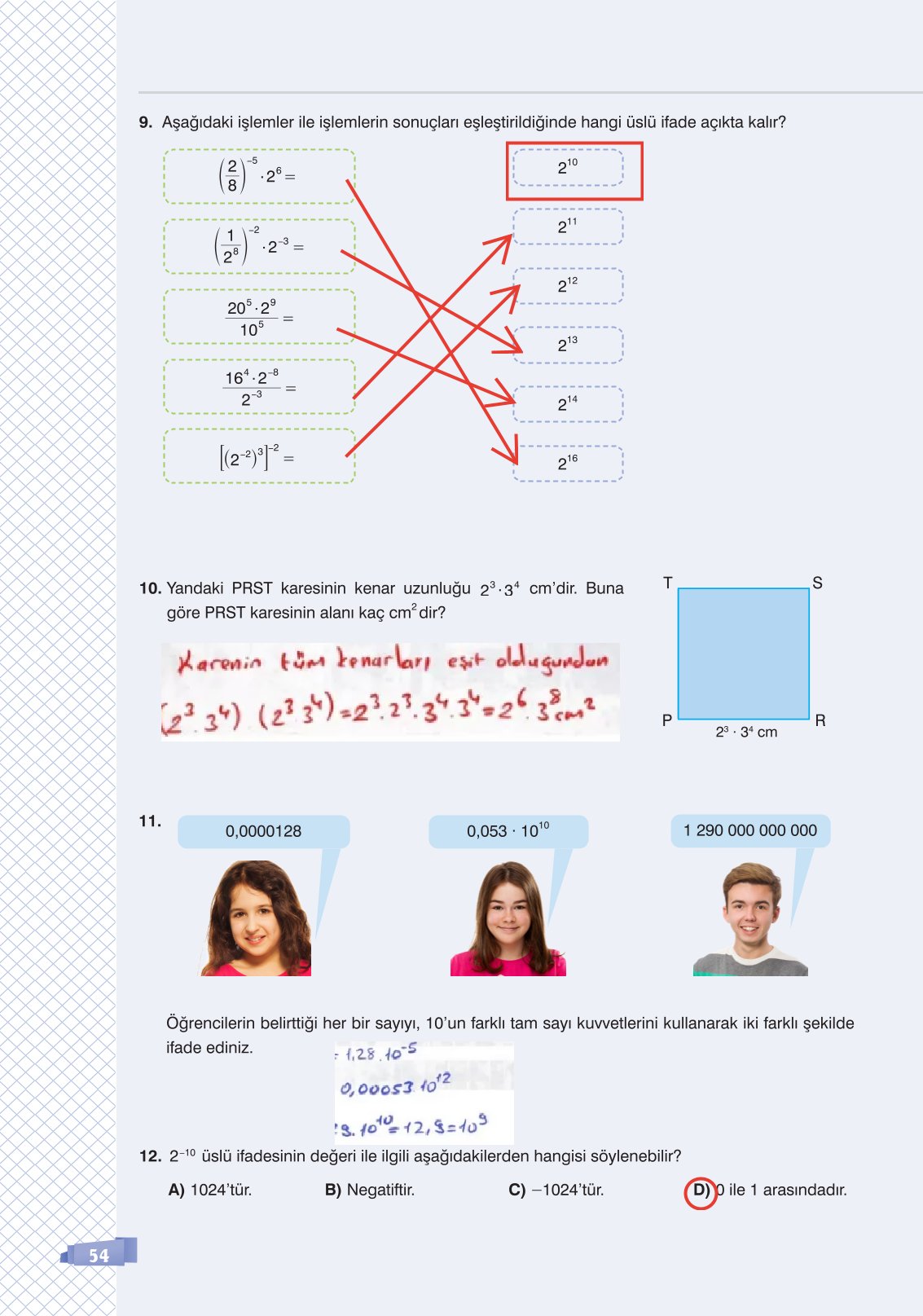 8. Sınıf Sonuç Yayınları Matematik Ders Kitabı Sayfa 54 Cevapları