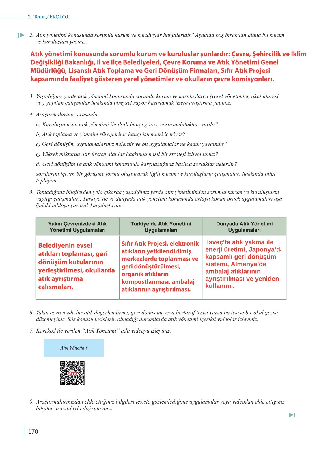 10. Sınıf Meb Yayınları Biyoloji Ders Kitabı Sayfa 170 Cevapları