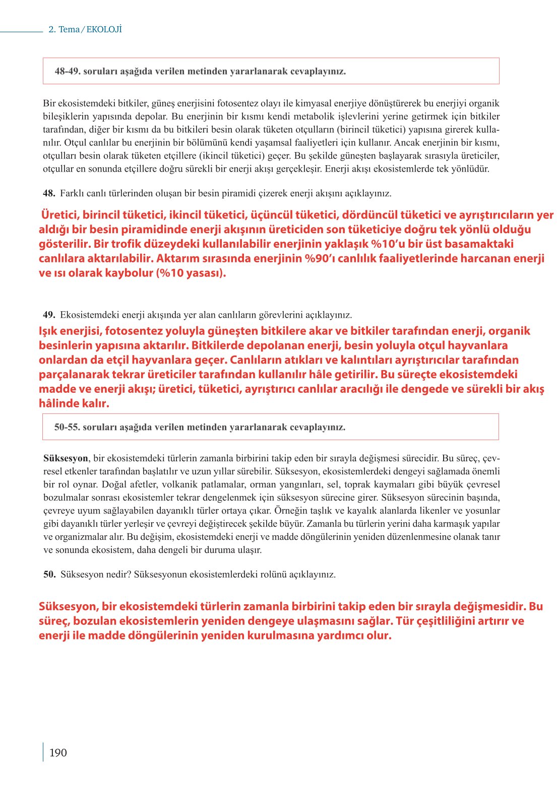 10. Sınıf Meb Yayınları Biyoloji Ders Kitabı Sayfa 190 Cevapları