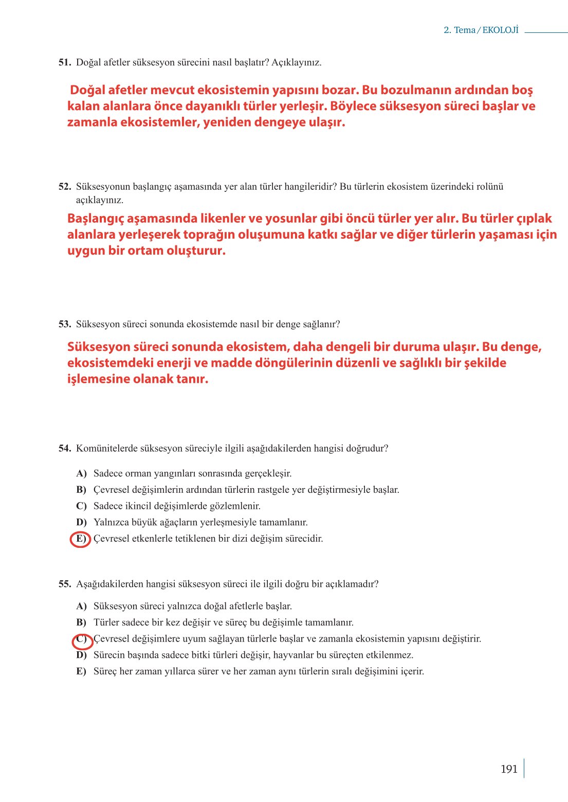 10. Sınıf Meb Yayınları Biyoloji Ders Kitabı Sayfa 191 Cevapları