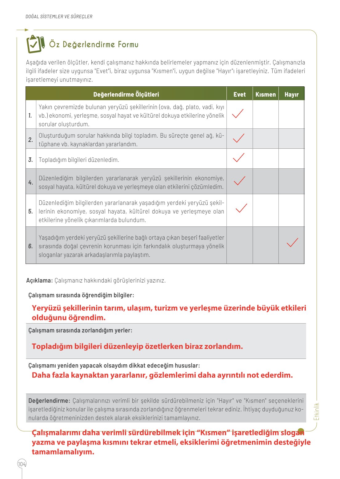 10. Sınıf Meb Yayınları Coğrafya Ders Kitabı Sayfa 104 Cevapları