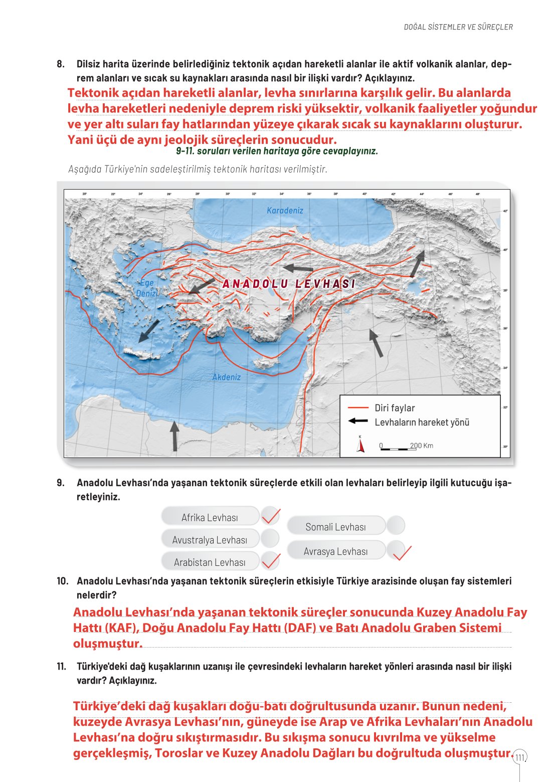 10. Sınıf Meb Yayınları Coğrafya Ders Kitabı Sayfa 111 Cevapları