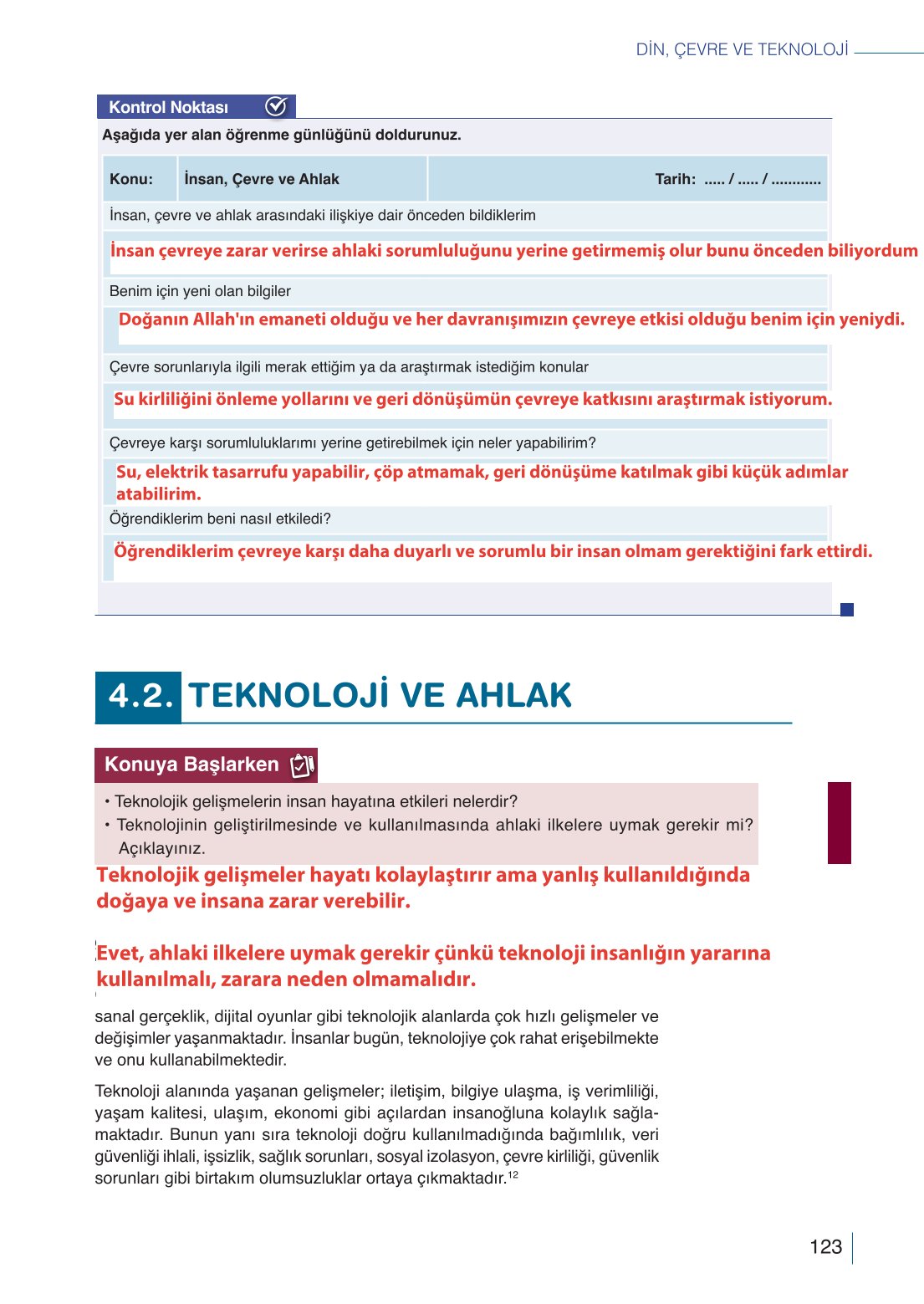 10. Sınıf Meb Yayınları Din Kültürü Ve Ahlak Bilgisi Ders Kitabı Sayfa 123 Cevapları