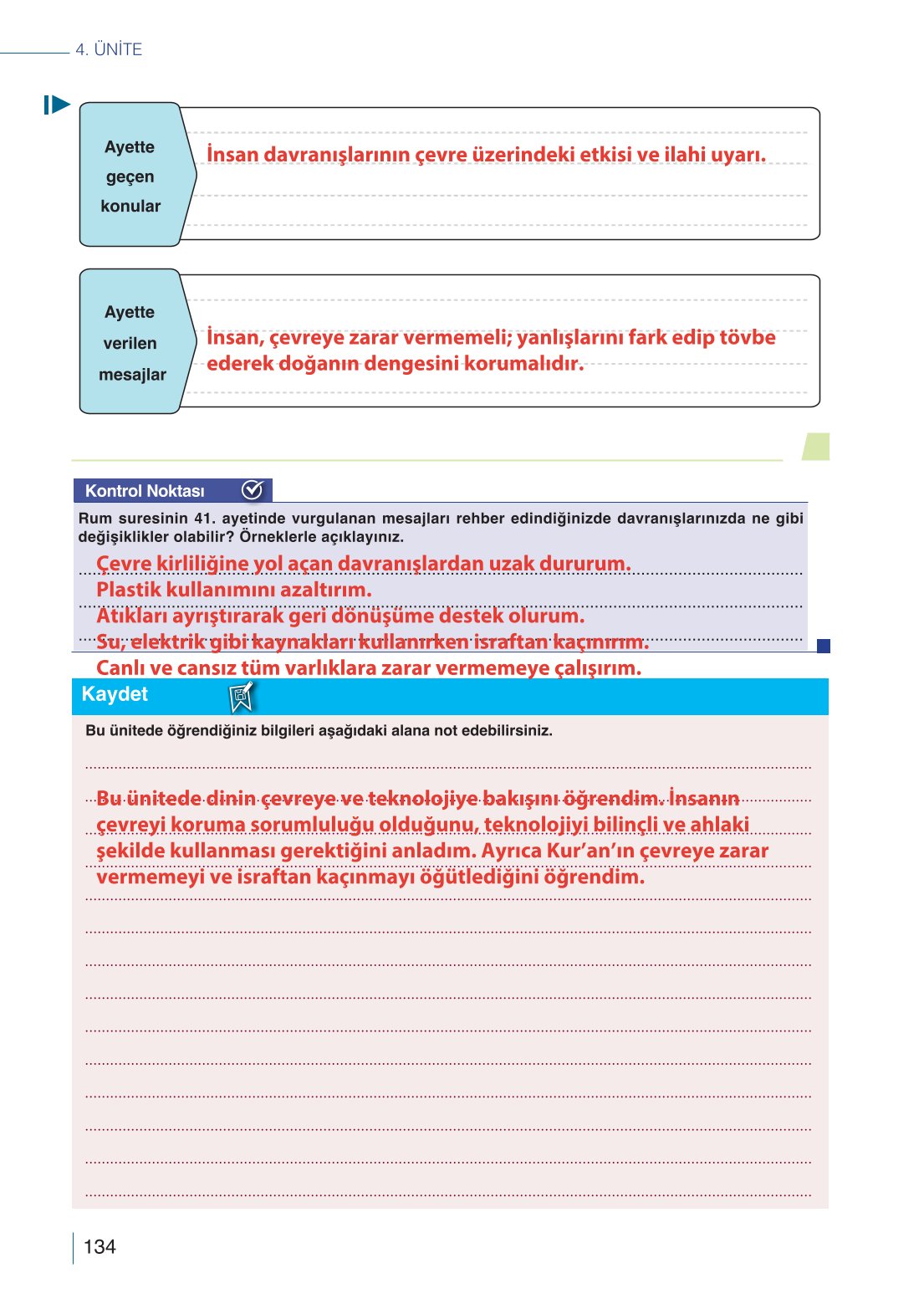 10. Sınıf Meb Yayınları Din Kültürü Ve Ahlak Bilgisi Ders Kitabı Sayfa 134 Cevapları