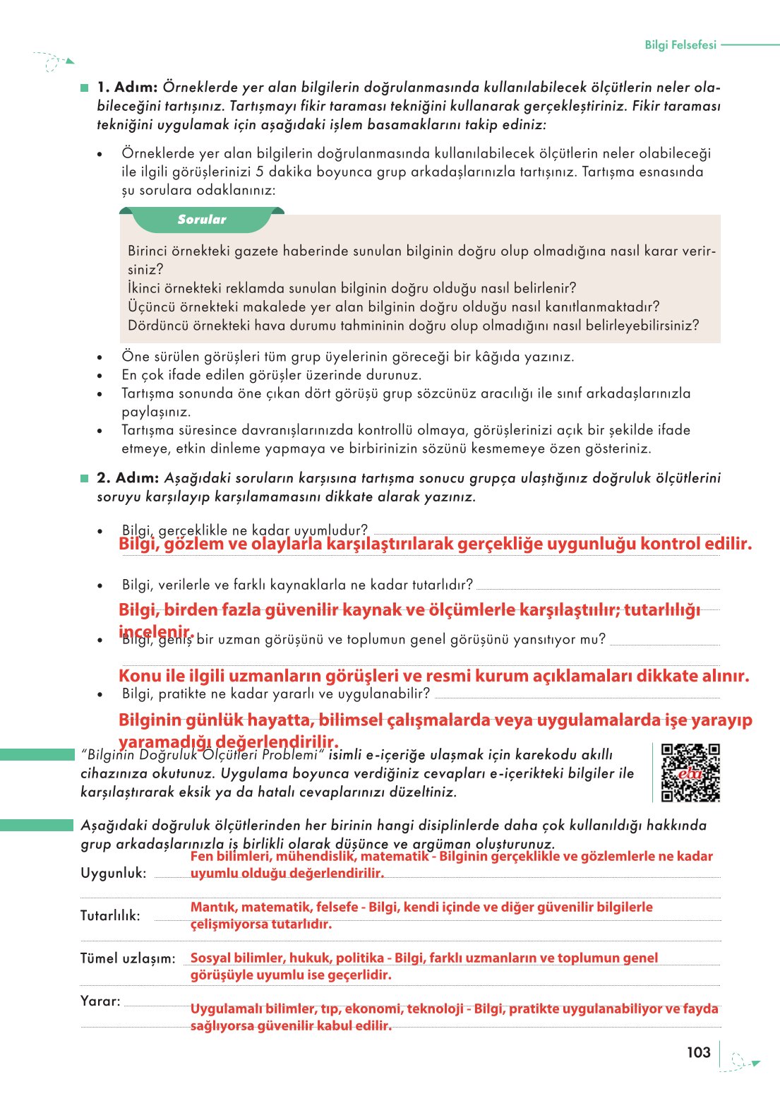 10. Sınıf Meb Yayınları Felsefe Ders Kitabı Sayfa 103 Cevapları 10. Sınıf Meb Yayınları Felsefe Ders Kitabı Sayfa 103 Cevapları