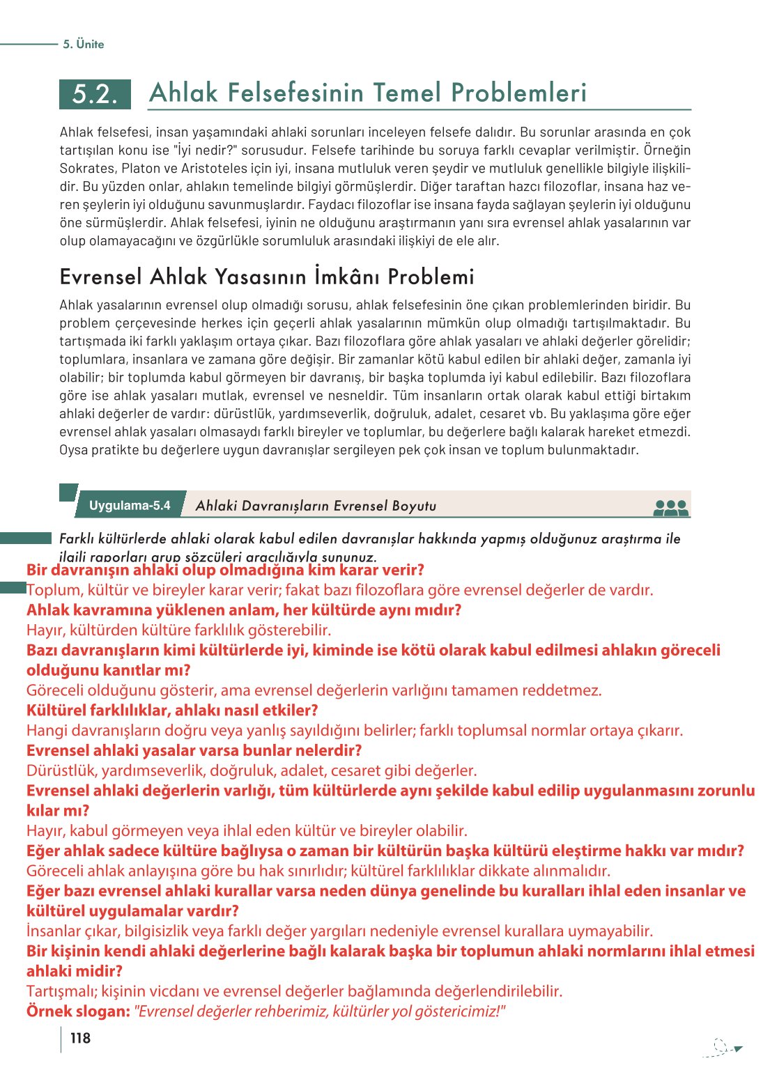 10. Sınıf Meb Yayınları Felsefe Ders Kitabı Sayfa 118 Cevapları