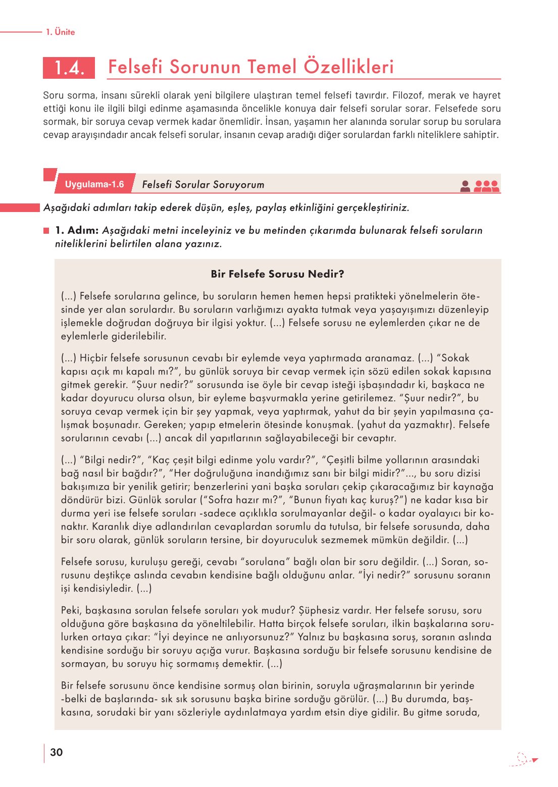 10. Sınıf Meb Yayınları Felsefe Ders Kitabı Sayfa 30 Cevapları