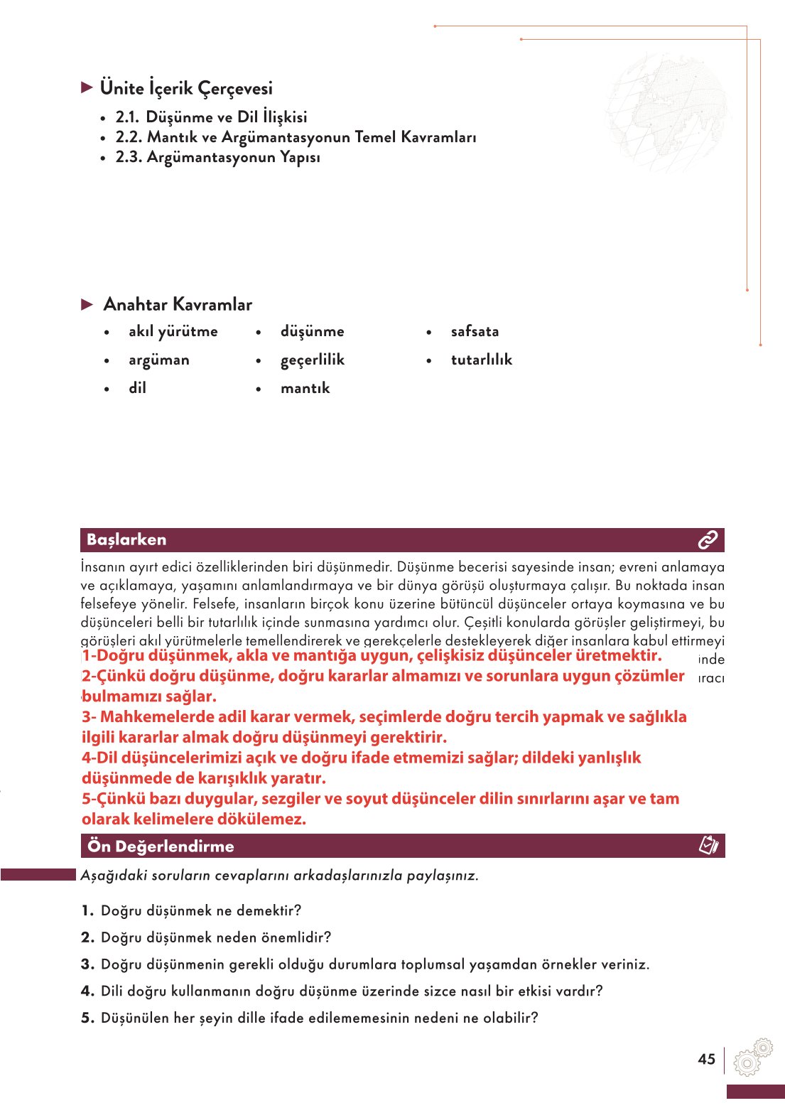 10. Sınıf Meb Yayınları Felsefe Ders Kitabı Sayfa 45 Cevapları