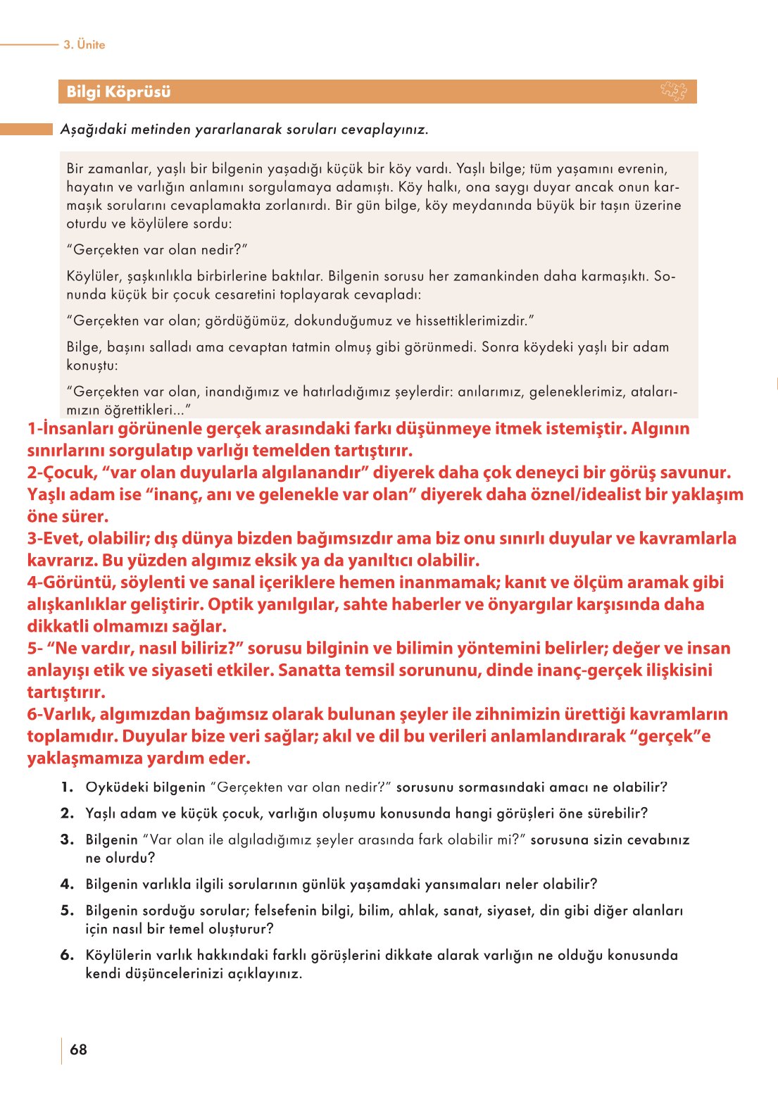 10. Sınıf Meb Yayınları Felsefe Ders Kitabı Sayfa 68 Cevapları