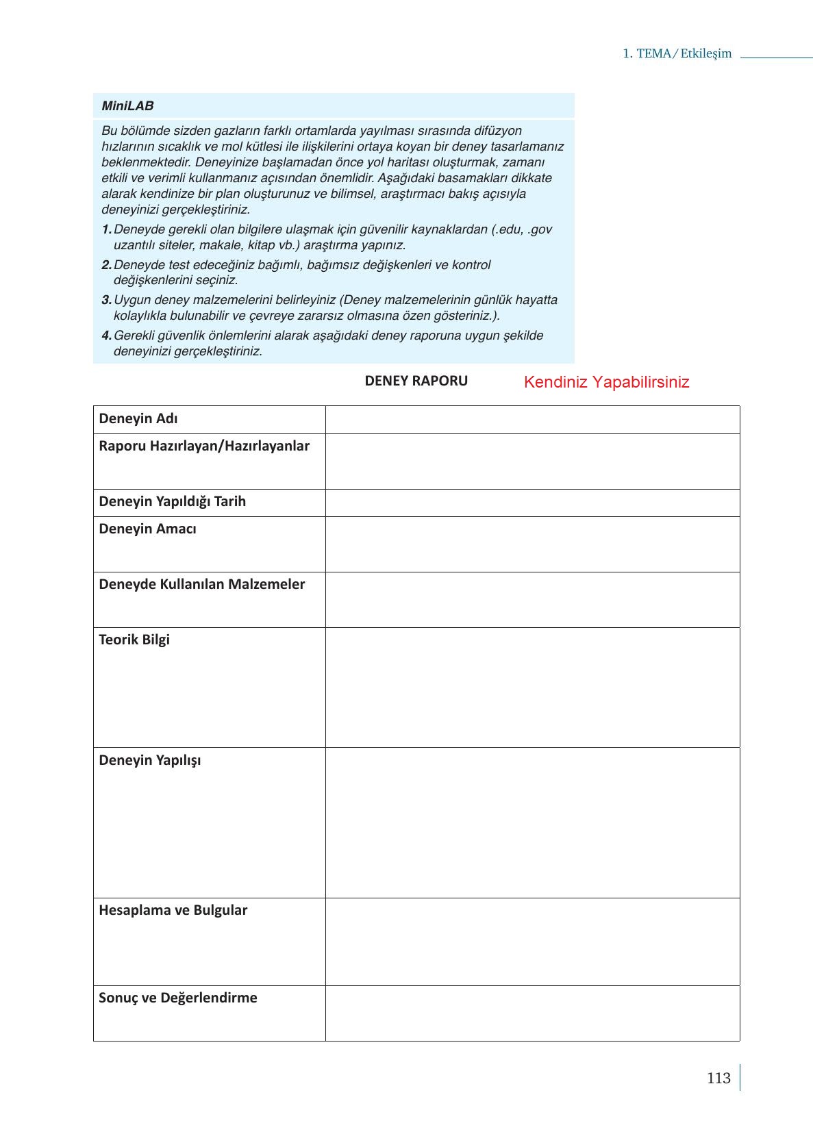 10. Sınıf Meb Yayınları Kimya Ders Kitabı Sayfa 113 Cevapları 10. Sınıf Meb Yayınları Kimya Ders Kitabı Sayfa 113 Cevapları