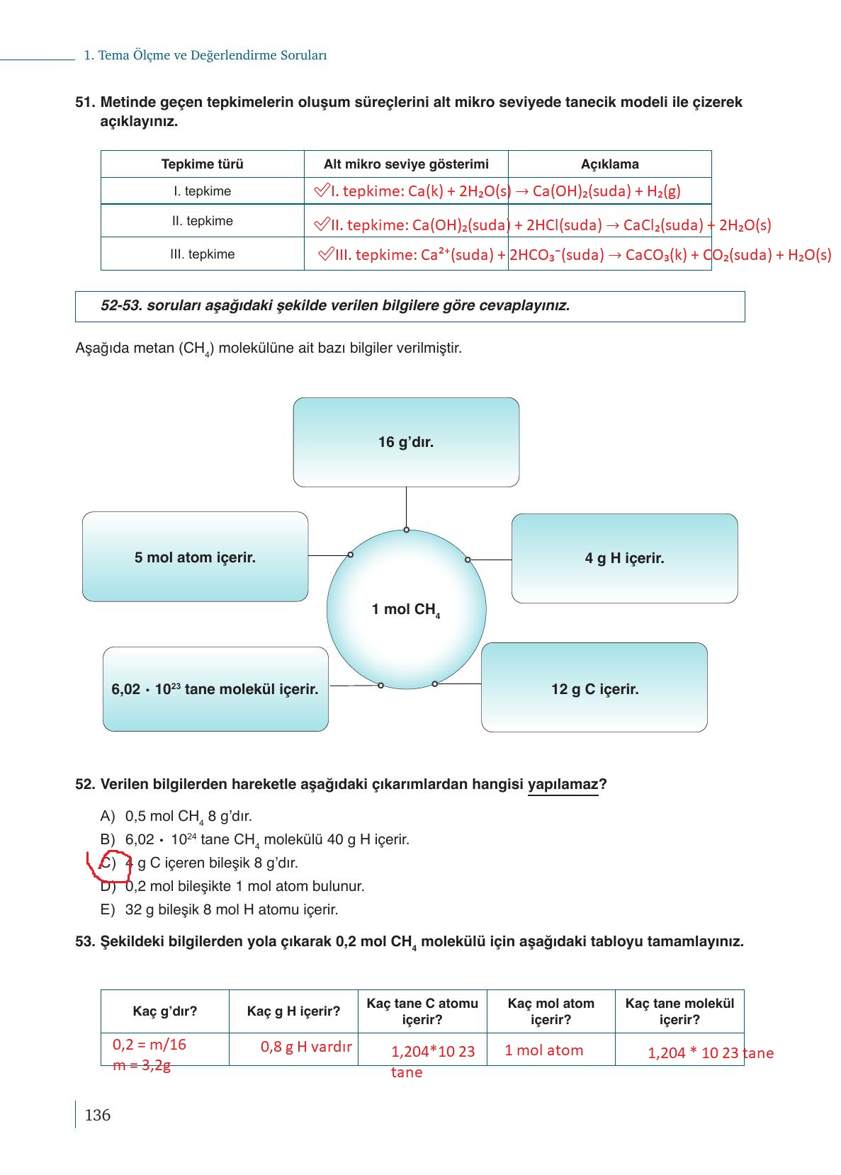 10. Sınıf Meb Yayınları Kimya Ders Kitabı Sayfa 136 Cevapları