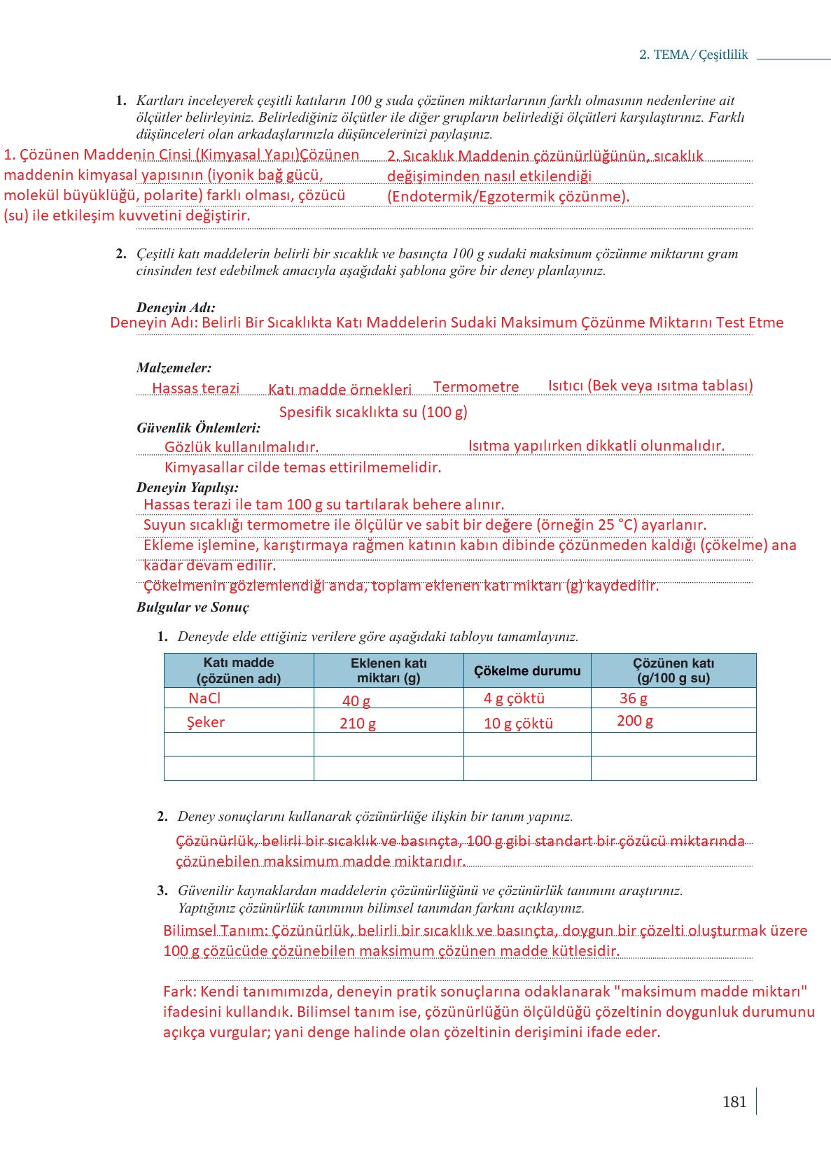 10. Sınıf Meb Yayınları Kimya Ders Kitabı Sayfa 181 Cevapları 10. Sınıf Meb Yayınları Kimya Ders Kitabı Sayfa 181 Cevapları