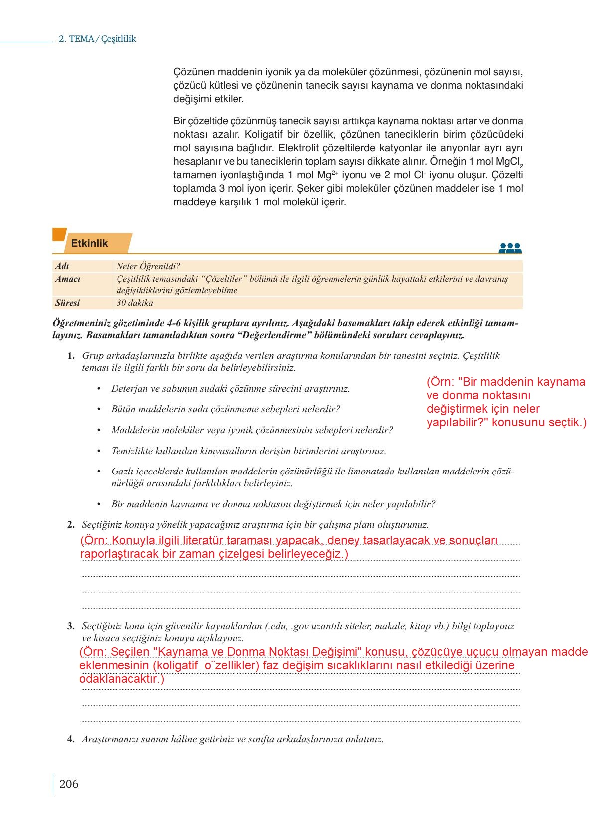 10. Sınıf Meb Yayınları Kimya Ders Kitabı Sayfa 206 Cevapları 10. Sınıf Meb Yayınları Kimya Ders Kitabı Sayfa 206 Cevapları