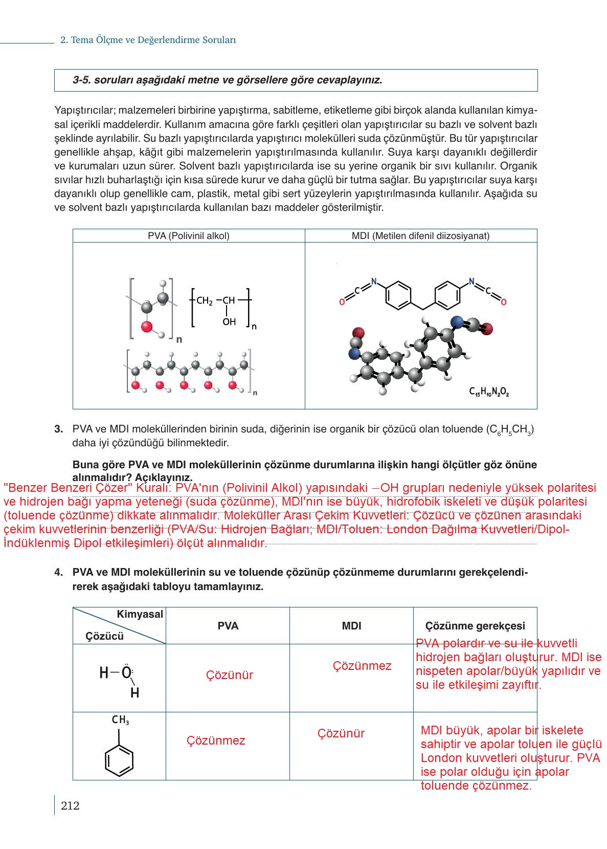 10. Sınıf Meb Yayınları Kimya Ders Kitabı Sayfa 212 Cevapları