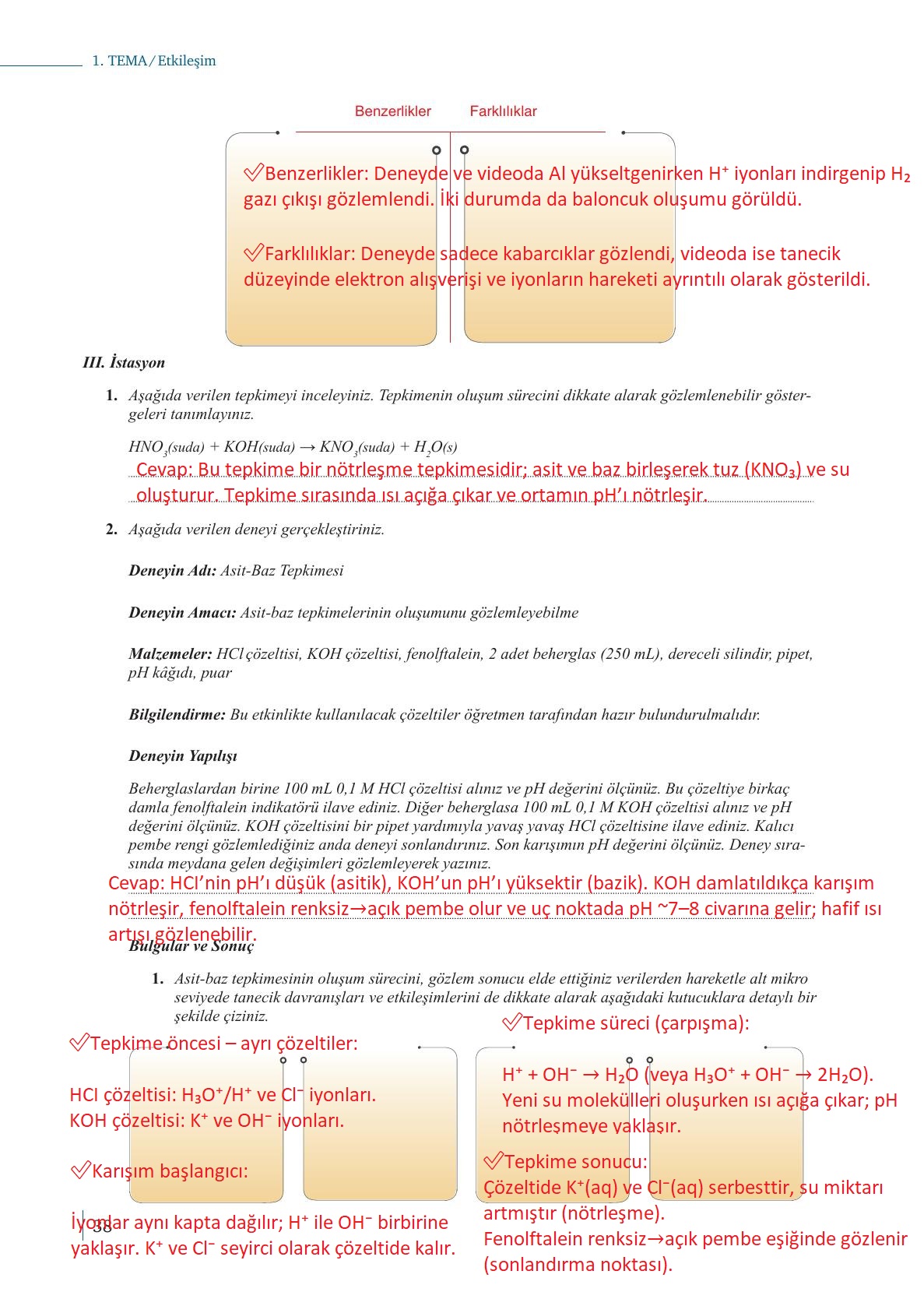 10. Sınıf Meb Yayınları Kimya Ders Kitabı Sayfa 38 Cevapları