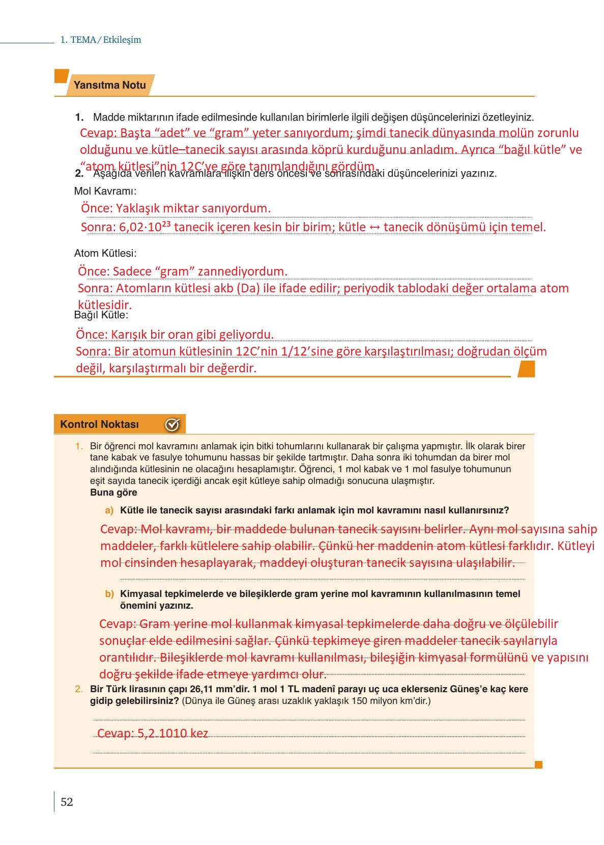 10. Sınıf Meb Yayınları Kimya Ders Kitabı Sayfa 52 Cevapları 10. Sınıf Meb Yayınları Kimya Ders Kitabı Sayfa 52 Cevapları
