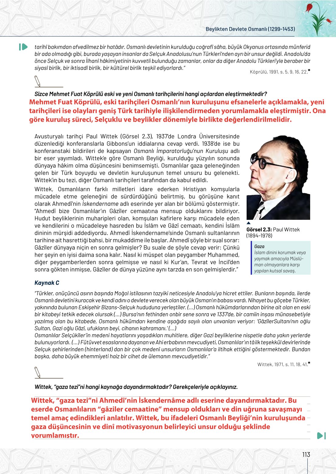 10. Sınıf Meb Yayınları Tarih Ders Kitabı Sayfa 113 Cevapları