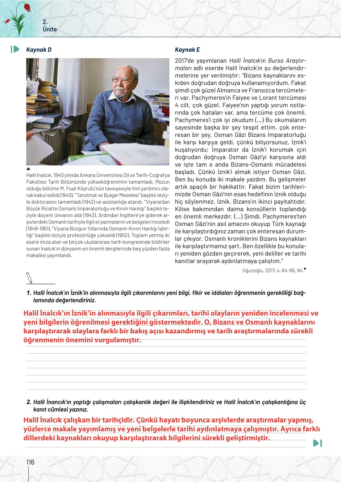 10. Sınıf Meb Yayınları Tarih Ders Kitabı Sayfa 116 Cevapları