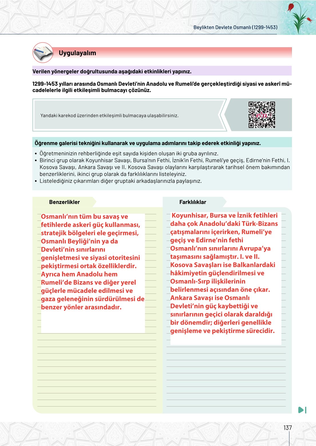 10. Sınıf Meb Yayınları Tarih Ders Kitabı Sayfa 137 Cevapları