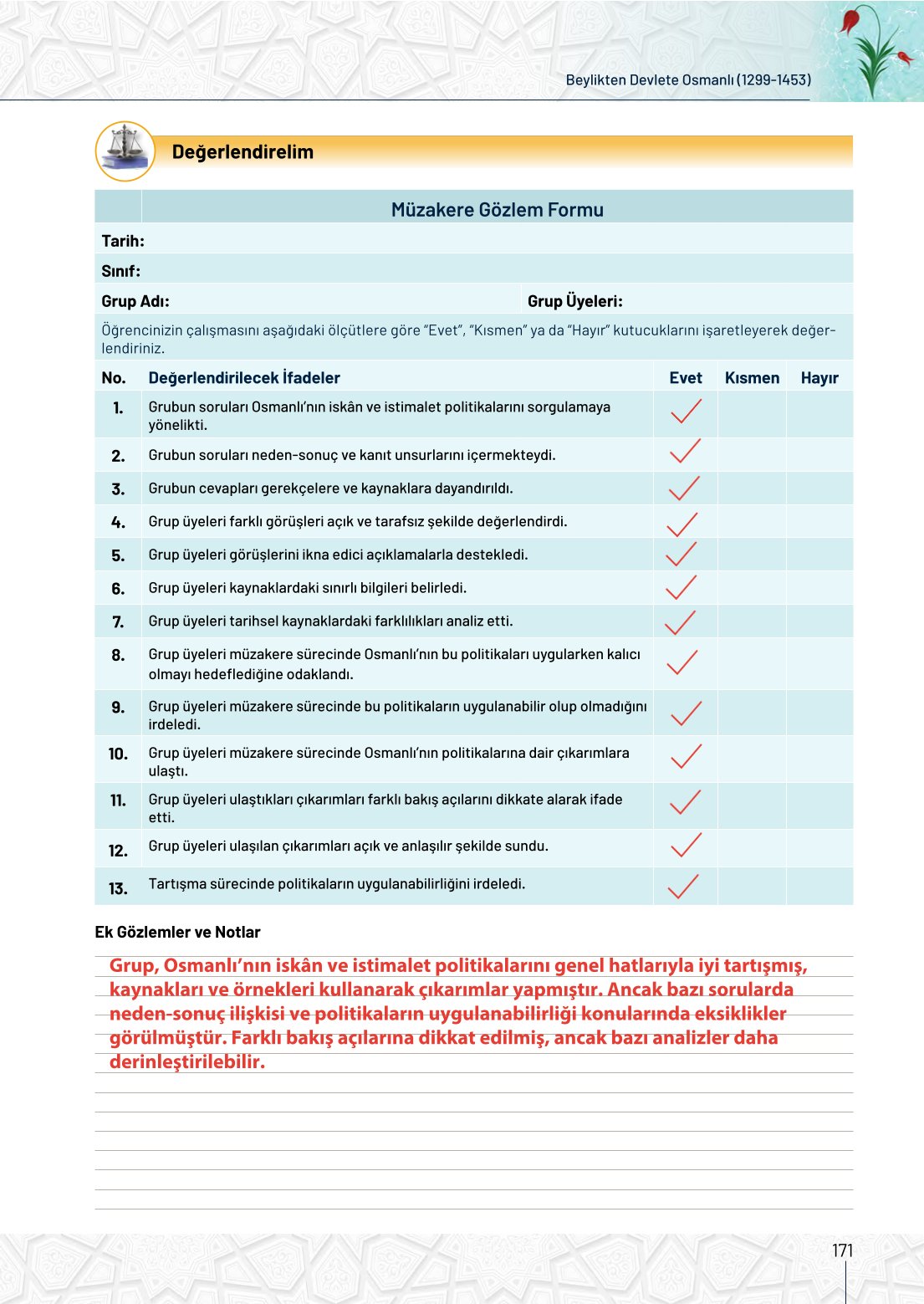 10. Sınıf Meb Yayınları Tarih Ders Kitabı Sayfa 171 Cevapları