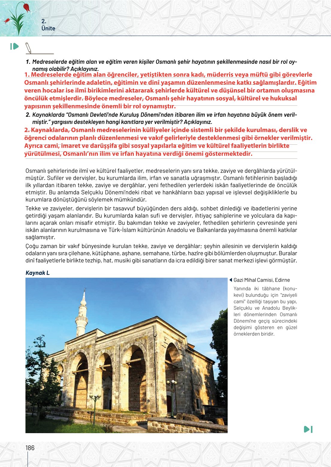 10. Sınıf Meb Yayınları Tarih Ders Kitabı Sayfa 186 Cevapları