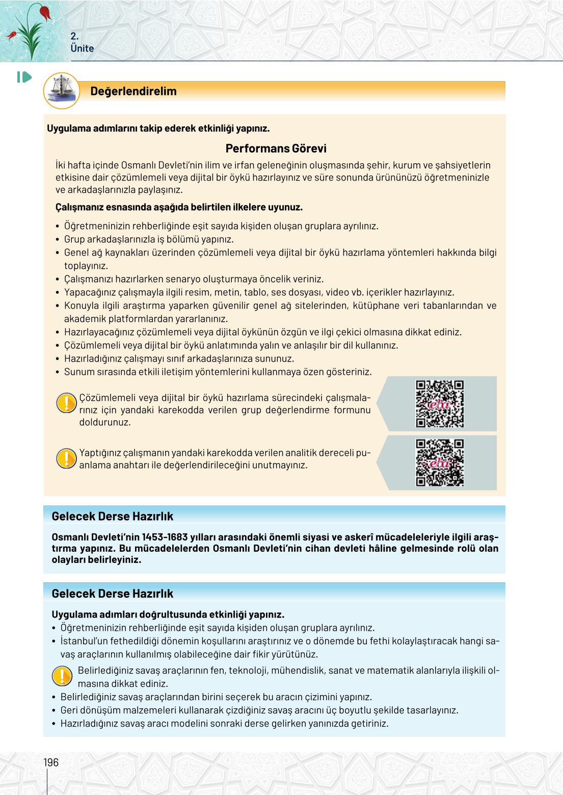 10. Sınıf Meb Yayınları Tarih Ders Kitabı Sayfa 196 Cevapları