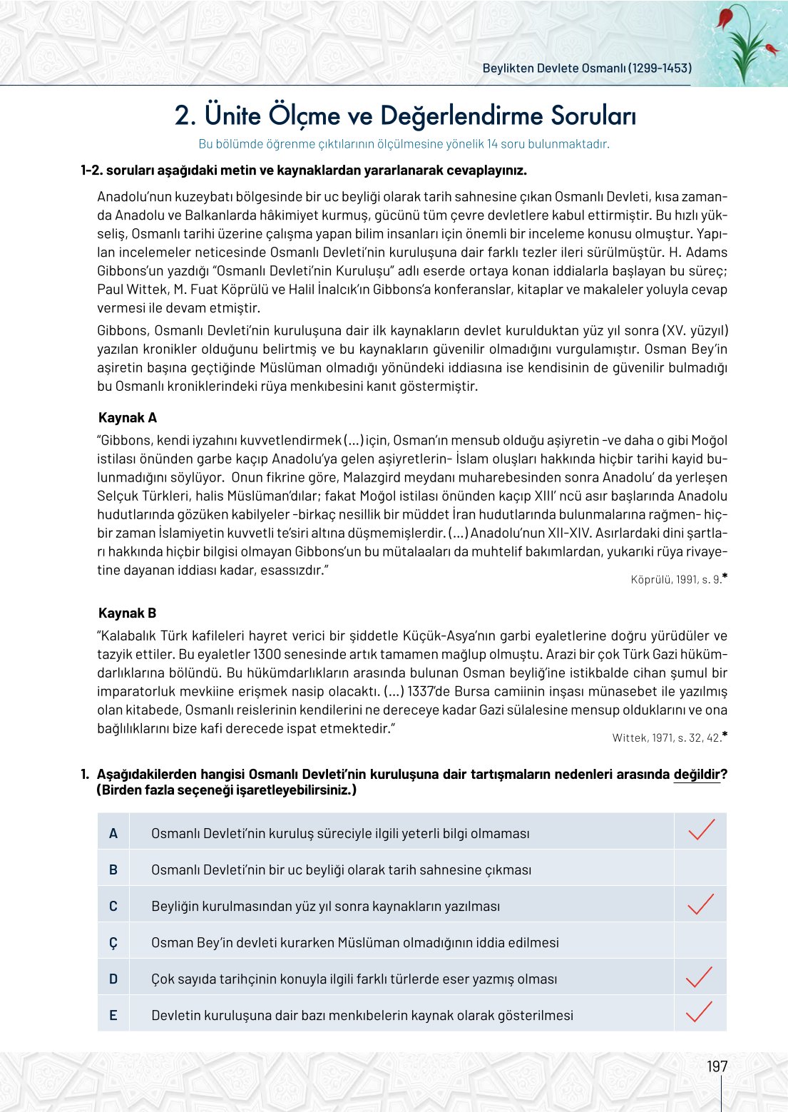 10. Sınıf Meb Yayınları Tarih Ders Kitabı Sayfa 197 Cevapları