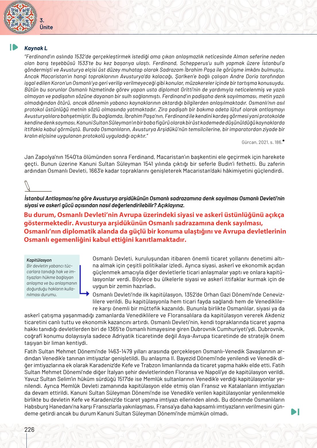 10. Sınıf Meb Yayınları Tarih Ders Kitabı Sayfa 226 Cevapları