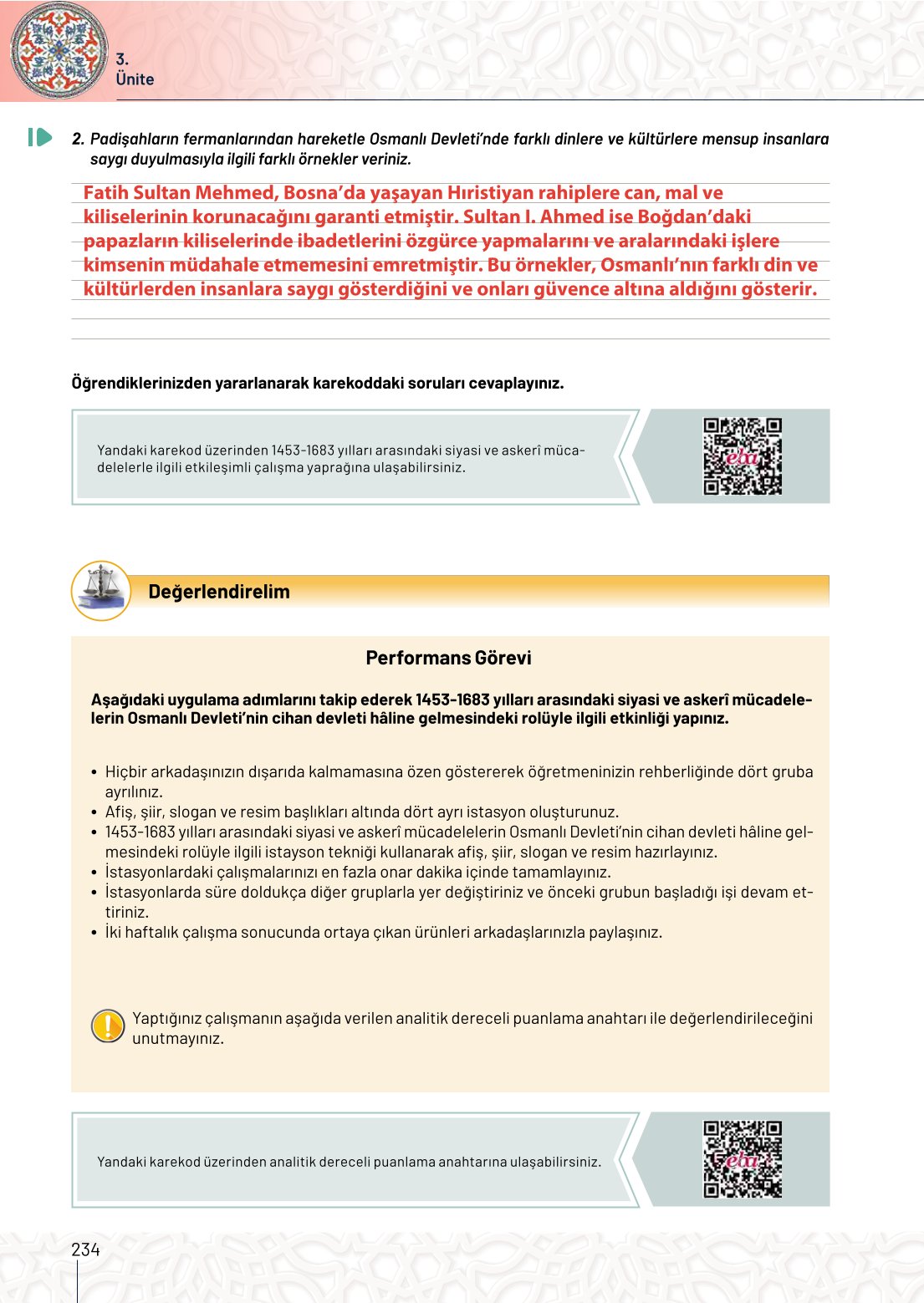 10. Sınıf Meb Yayınları Tarih Ders Kitabı Sayfa 234 Cevapları
